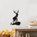 Detail van een zwarte spiegel acryl herten muursticker op witte muur in Scandinavische stijl - Zwart