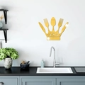 Golden mirror acrylic wall sticker featuring a crown design made of cutlery for kitchen decor - Gold