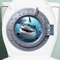 Pegatina de pared 3D tiburón ojo de buey submarino para tapa de inodoro de baño - Tiburón (PH-10336)