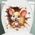 Pegatina 3D de ratón animado para decoración de tapa de inodoro y baño - Estilo de Ratón de Dibujos Animados (PH-10354)