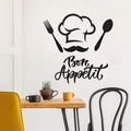 Acrylic mirror wall stickers with chef patterns and Bon Appetit text for kitchen decor - Black