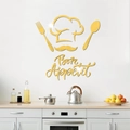 Golden acrylic mirror kitchen wall sticker with chef hat and Bon Appetit text decoration - Gold