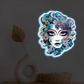 Sticker mural lumineux visage de femme avec fleurs pour décoration de chambre - Style Fille Bohème (PH-YG100)