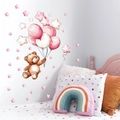 Wandtattoo Bär mit rosa Sternen und Ballons für süße Kinderzimmer und Babyzimmer Deko - Rosa Stern Bär