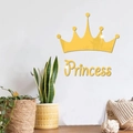 Goldene Acryl-Spiegelwandaufkleber mit Princess-Text und Krone für die Wohndeko - Gold
