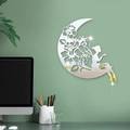 Adesivo murale specchiato in acrilico argento con luna e fata per decorare casa - Argento