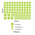 Lot de 104 stickers muraux points verts lumineux en trois tailles pour déco de nuit - 3257:104 Cercles Phosphorescents
