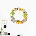 Detailed jungle animal wreath wall stickers with lion elephant giraffe and palm leaves decor - Animal Wreath (PH-QT698)