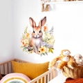 Detailed watercolor rabbit wall decal with orange flowers in a bright children bedroom - Cute Rabbit (PH-QT679)