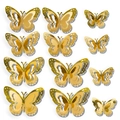 Lot de 12 stickers muraux papillon 3D dorés en trois tailles pour décoration maison - Style Creux (Style S) / Doré