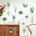 Vista detallada de vinilos decorativos de plantas verdes en acuarela para pared - Estilo de Maceta Minimalista Nórdico (PH-QT607)