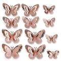 Lot de 12 stickers muraux papillons 3D ajourés or rose en trois tailles à effet métallique - Style Creux (Style S) / Or rose
