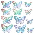 Lot de 12 autocollants muraux papillons 3D ajourés avec dégradés bleu et violet - Style Creux (Style S) / Argent Métallique