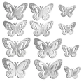 Lot de 12 stickers muraux papillons 3D argentés avec motifs ajourés et effet miroir - Style Creux (Style S) / Argenté