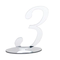 Macro shot of silver mirror acrylic table number 3 with a round stand for wedding events - Silver Number 3 (BT070)