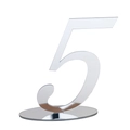 Macro detail of silver mirror acrylic table number 5 with circular slot base - Silver Number 5 (BT070)
