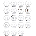 Set of 1-19 hexagonal silver acrylic mirror table numbers with stands for weddings - Silver Numbers 1-19 (BT060)