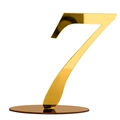 Goldene Tischnummer 7 aus Acryl mit Spiegeleffekt und stabilem runden Standfuß - Gold Numerisch (Sieben)