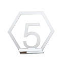 Silver mirror acrylic hexagonal table number 5 with base for weddings and events - Silver Number 5 (BT060)