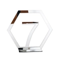 Close-up of hexagonal silver acrylic mirror table number 7 with a stable slot-in base - Silver Number 7 (BT060)