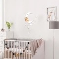 Vue détaillée des stickers muraux miroirs lune et étoiles en acrylique pour chambre - Argenté