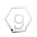 Silver mirror acrylic hexagonal table number nine with stand for weddings and events - Silver Number 9 (BT060)