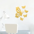 Lot de 5 stickers muraux papillons en acrylique doré effet miroir pour décoration - Doré