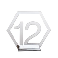 Silver mirror acrylic hexagon table number 12 with stand for weddings and restaurant events - Silver Number 12 (BT060)