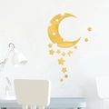Stickers muraux 3D miroir acrylique lune et étoiles dorées pour décor de chambre moderne - Doré