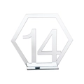 Silver mirror acrylic hexagon wedding table number 14 with rectangular support stand - Silver Number 14 (BT060)