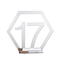 Silver mirror acrylic hexagonal wedding table number 17 with stable base stand - Silver Number 17 (BT060)