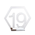 Macro view of silver mirror acrylic hexagonal table number 19 with stable base - Silver Number 19 (BT060)