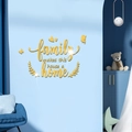 Detail view of 3D acrylic mirror wall stickers with golden family quotes and butterflies - Gold