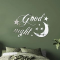 Detail van zilveren acryl spiegelwandstickers met Good Night tekst sterren en de maan - Zilver