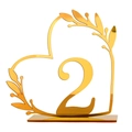 Golden acrylic heart-shaped mirror table number 2 with leaf accents for wedding decor - Gold Number 2 (BT090)