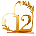 Golden acrylic heart-shaped table number 12 for wedding decor with a mirror finish - Gold Number 12 (BT090)