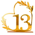 Golden acrylic mirror table number 13 with elegant leaf heart frame for wedding - Gold Number 13 (BT090)