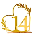 Mirror gold acrylic heart-shaped table number 14 with leaf patterns for wedding decor - Gold Number 14 (BT090)