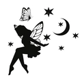 Black silhouette wall sticker featuring fairy girl, butterfly, and stars for switches - Fairy B (PH-QT860B)