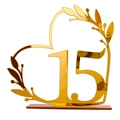 Mirror gold acrylic number 15 table sign with heart and leaf frame for weddings - Gold Number 15 (BT090)