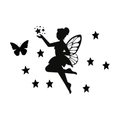Black silhouette wall sticker featuring a fairy with butterfly and seven stars - Fairy C (PH-QT860C)