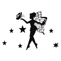 Fairy and butterfly wall sticker with stars in black silhouette for light switches - Fairy D (PH-QT860D)