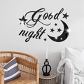 Zelfklevende zwarte acryl spiegel muursticker met maan sterren en Good Night tekst - Zwart