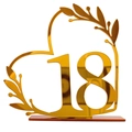 Gold mirror acrylic table number 18 sign with hollow heart shape and olive leaf pattern - Gold Number 18 (BT090)