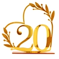 Mirror gold acrylic table number 20 with heart and olive branch design for weddings - Gold Number 20 (BT090)