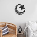 Detailed view of black moon and star wall sticker with hollow geometric pattern décor - Black