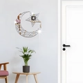 Macro detail of acrylic mirror wall stickers with star and moon hollow patterns - Silver