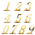 Numéros de table en acrylique miroir doré avec socles pour décorations de mariage - Numérique Doré (Lot De Zéro À Neuf)