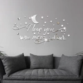 Dettaglio dell'adesivo murale in acrilico con luna stelle e testo I love you to the moon - Argento (JM5074)