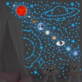 Stickers muraux système solaire luminescent avec planètes et étoiles bleues pour chambre - Bleu